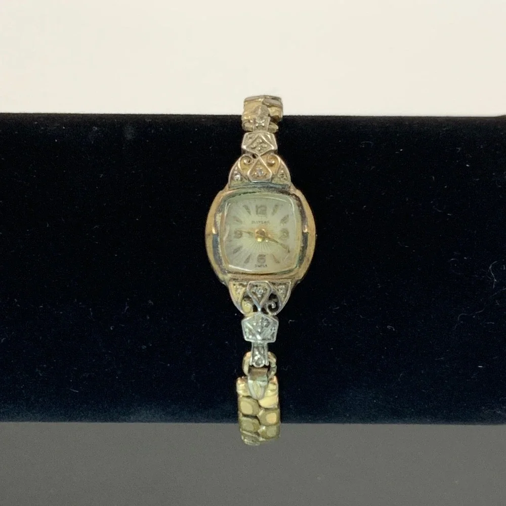 Vintage Baylor Swiss Cocktail Watch 10K RGP Bezel Parts Repair Art Deco Gold Ton